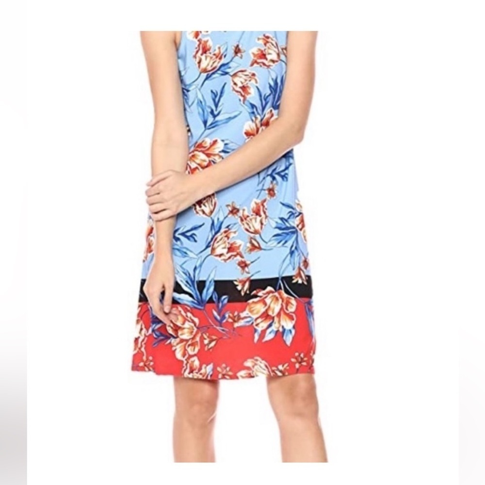 MSK Orange and Blue Halter Sundress Resort Wear